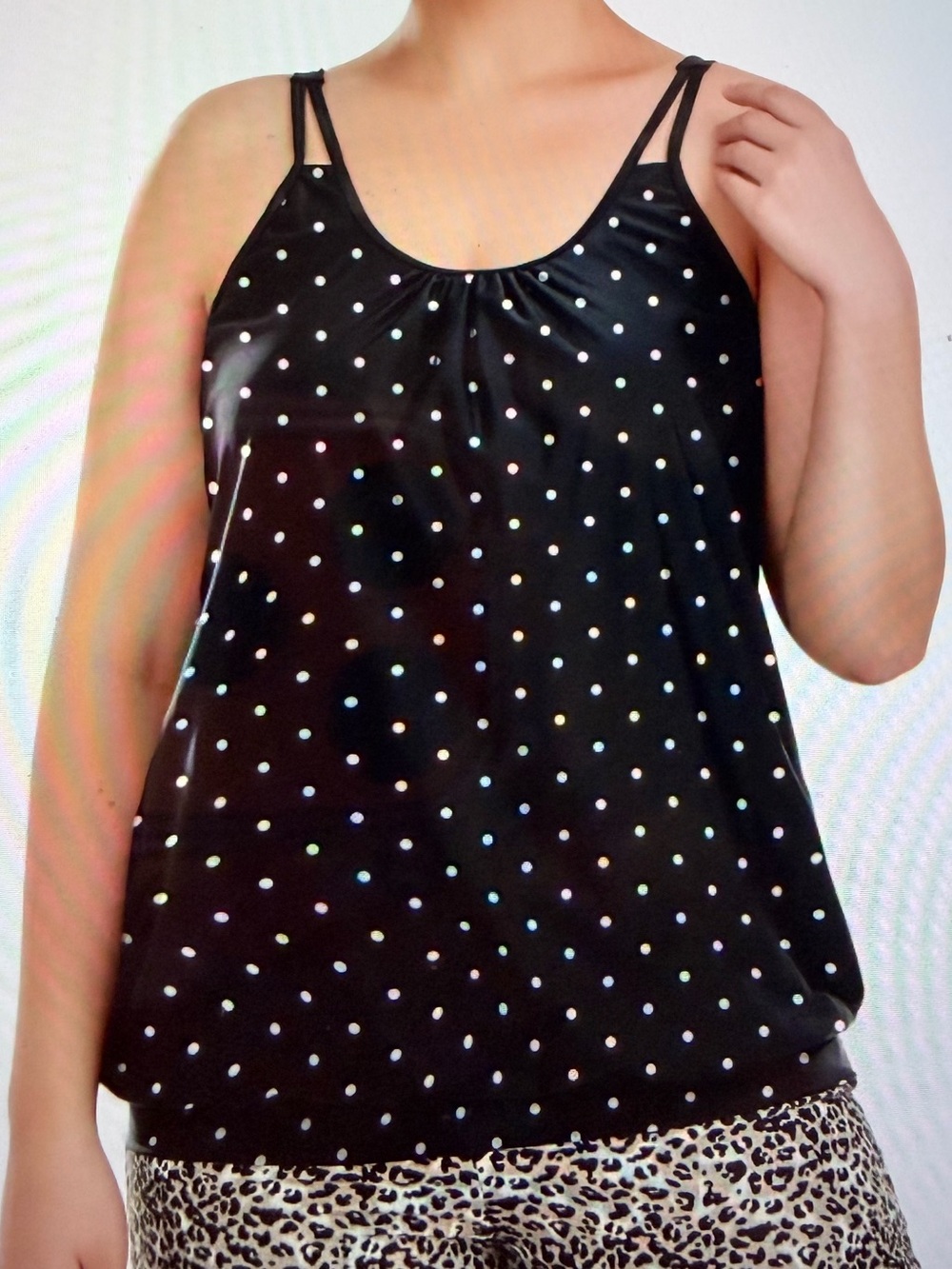 Ocean Blues Black Polka Dot Tankini Top - Women's 3X NWOT